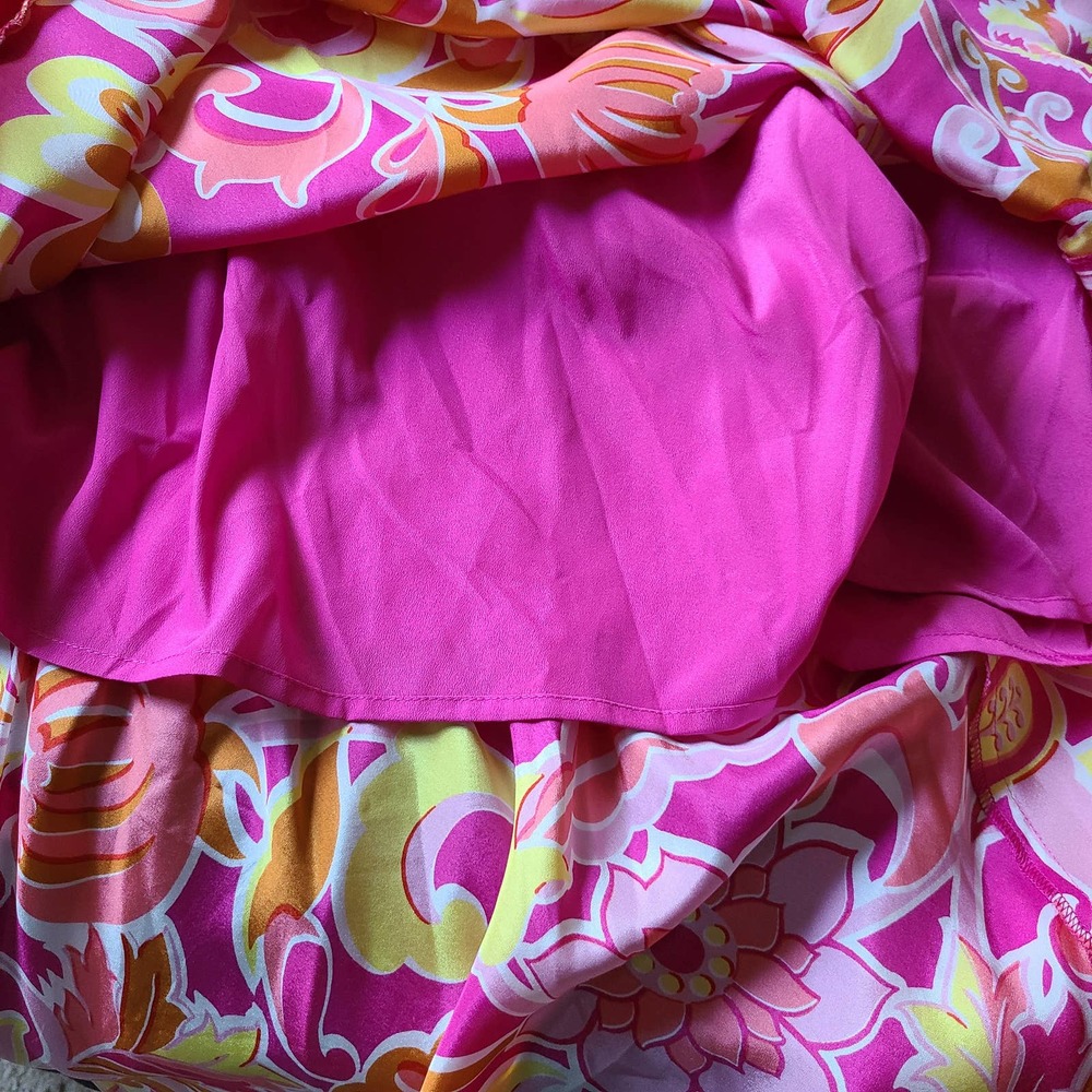 J. CREW 100% Silk Floral Maxi Dress Fuschia Yellow Scoop Neck AP222 Womens 4 NWT - Picture 8 of 14